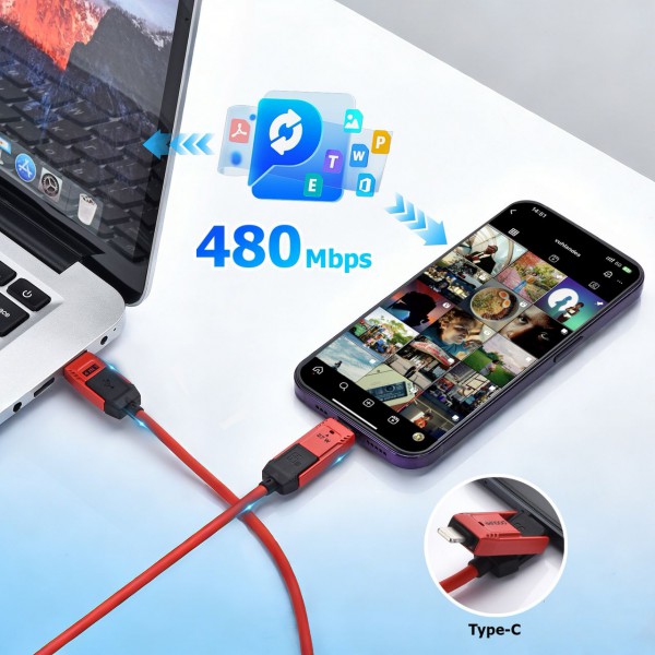 4-in-1 60W PD Fast Charging & Data Cable – USB-C to USB-C, USB-C to Lightning, USB-A to Type-C & Lightning