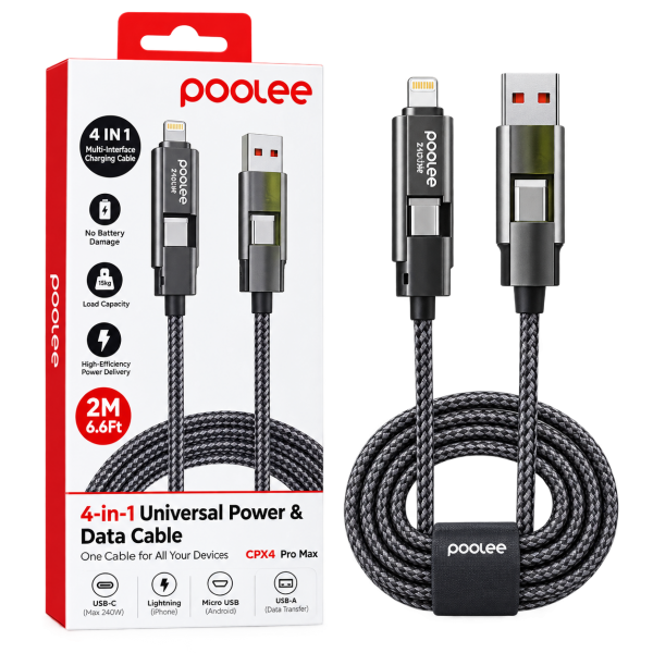 POOLEE CPX4 Pro Max 4-in-1 240W Fast Charging & Data Cable 2M