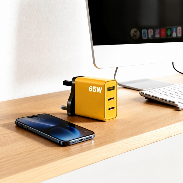 Poolee TX65 GaN 65W Fast Charger – USB-C Power Delivery Charger with 2 USB-C & USB-A Ports for Laptop, Phone & Tablet